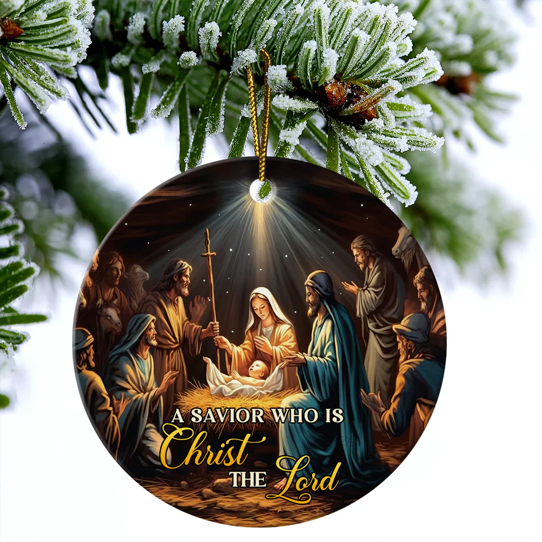 A Savior Who Is Christ The Lord Circle Ceramic Ornament - Gift For Gift For Book Lovers, Librarians, Christmas Gifts, Home Decoration - Image 3