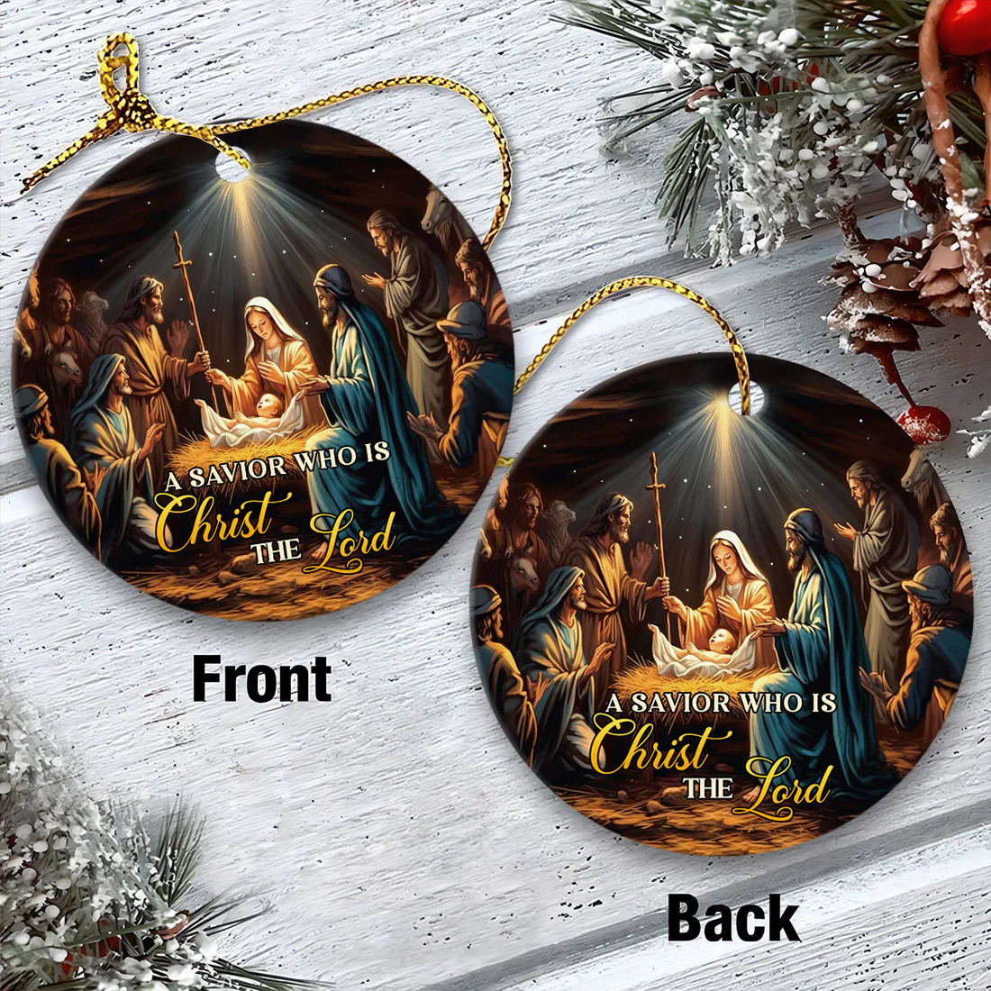 A Savior Who Is Christ The Lord Circle Ceramic Ornament - Gift For Gift For Book Lovers, Librarians, Christmas Gifts, Home Decoration - Image 4
