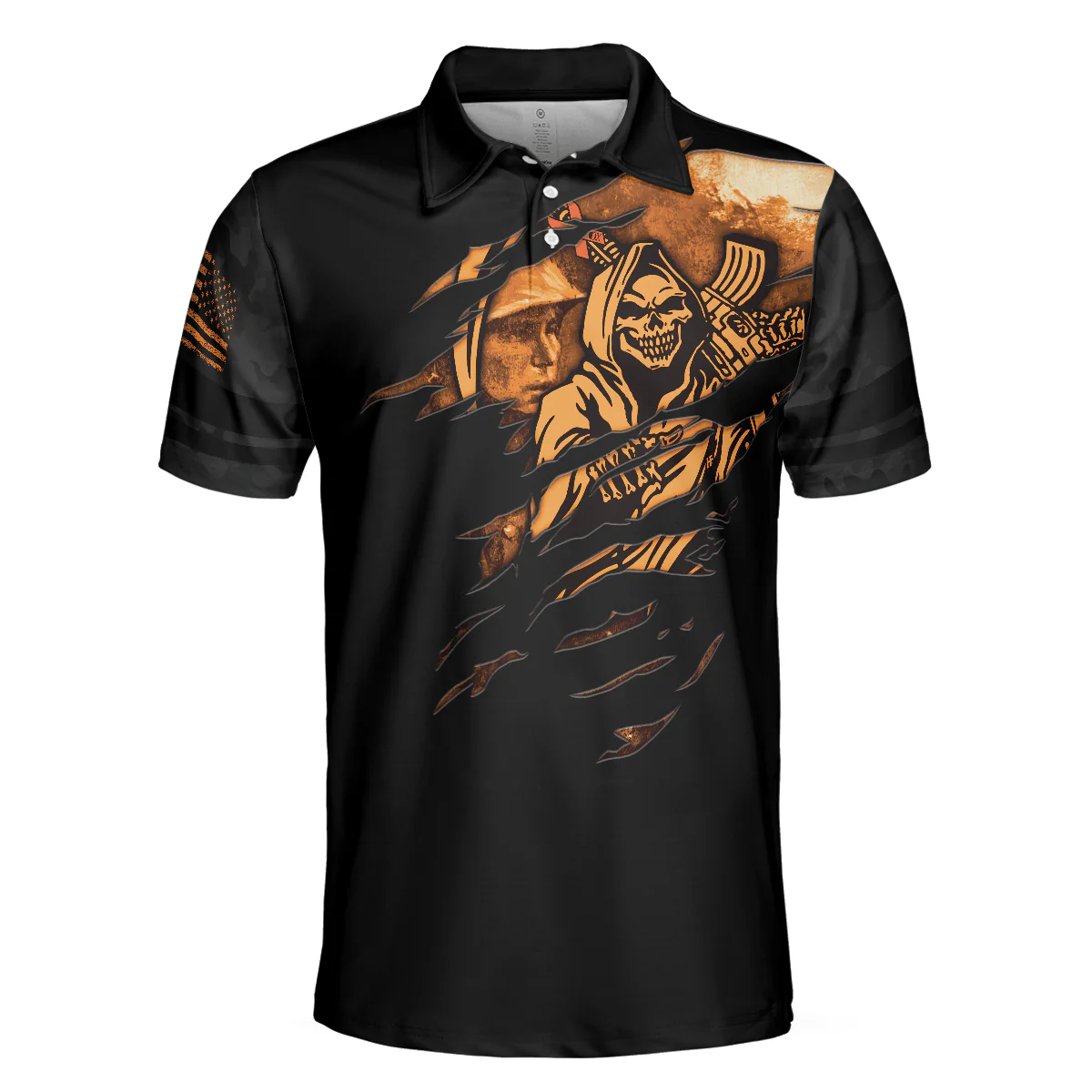 Agent Men Polo Shirt, Orange Dioxin A Slow Walk With Death, Black Reaper American Flag Polo Shirt For Men - Gift For Agent, Family, Friends - Image 4