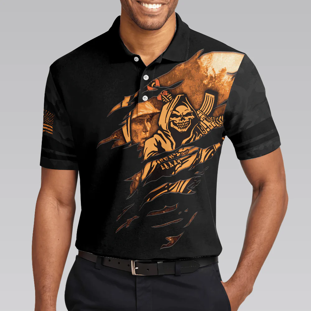 Agent Men Polo Shirt, Orange Dioxin A Slow Walk With Death, Black Reaper American Flag Polo Shirt For Men - Gift For Agent, Family, Friends - Image 5