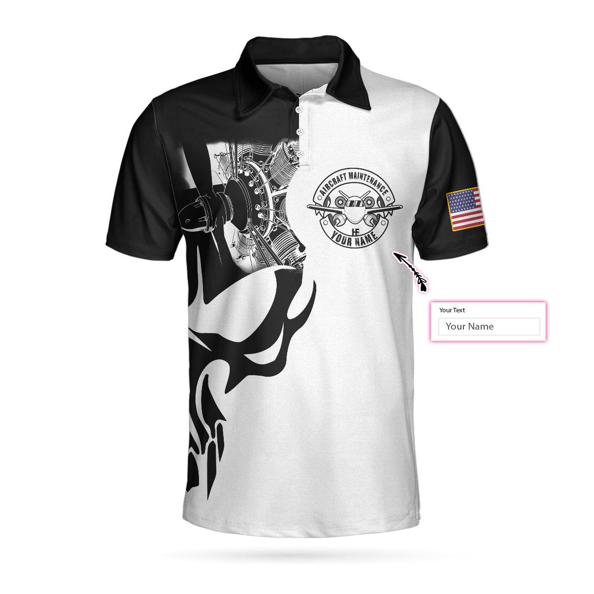 Aircraft Mechanic Customized Name Men Polo Shirt, Personalized Skull American Flag Mechanic Polo Shirt For Men - Best Polo shirts Gift For Mechanic, Family, Friends - Image 3