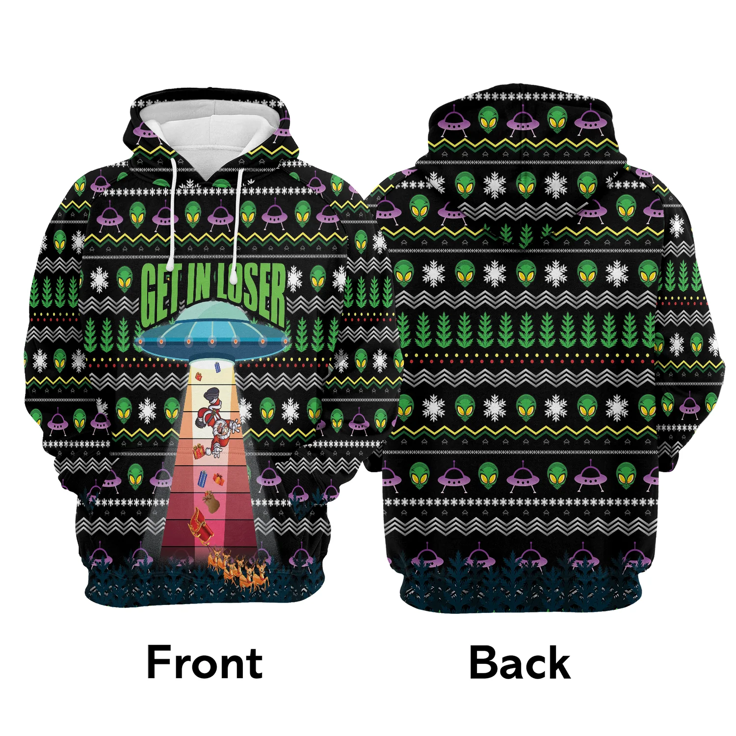 Alien Christmas Pullover Premium Hoodie, Get In Loser, Perfect Outfit For Men And Women On Christmas New Year Autumn Winter - Image 2