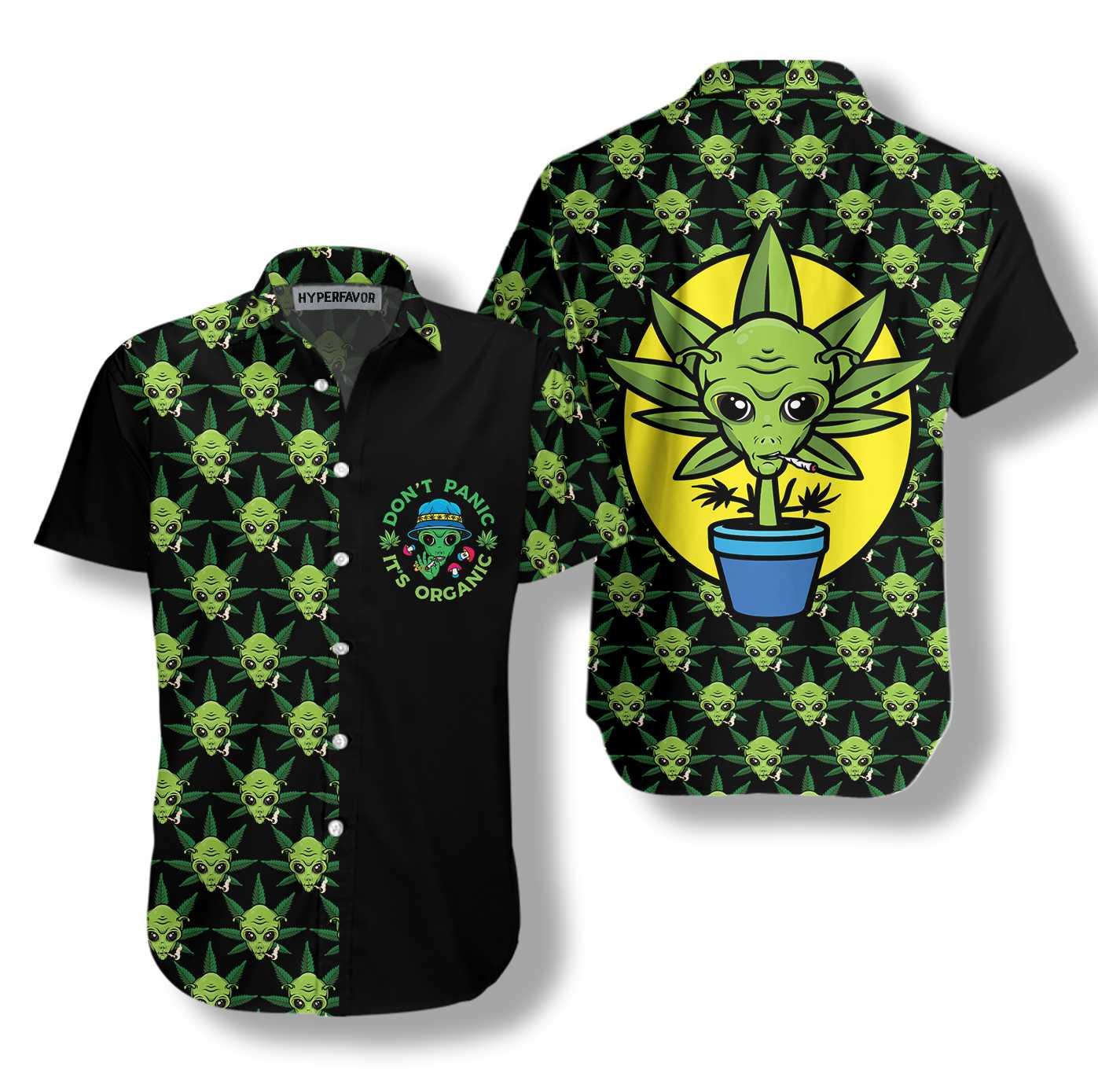 Alien Hawaiian Shirts, Alien Organic Marijuana Aloha Shirt For Men - Gift For Friends, Team, Family