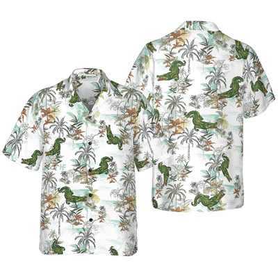 Alligator Seamless Pattern Hawaiian Shirt, Tropical Palm Alligator Aloha Shirt For Men - Perfect Gift For Men, Husband, Boyfriend, Friend, Family