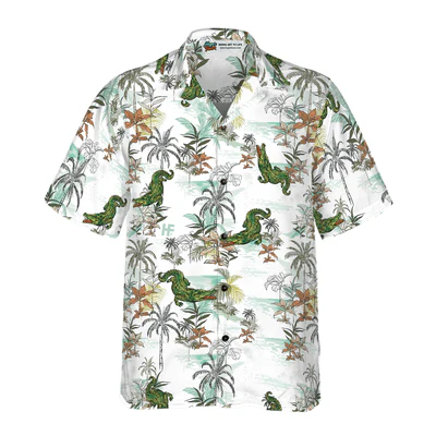 Alligator Seamless Pattern Hawaiian Shirt, Tropical Palm Alligator Aloha Shirt For Men - Perfect Gift For Men, Husband, Boyfriend, Friend, Family - Image 3