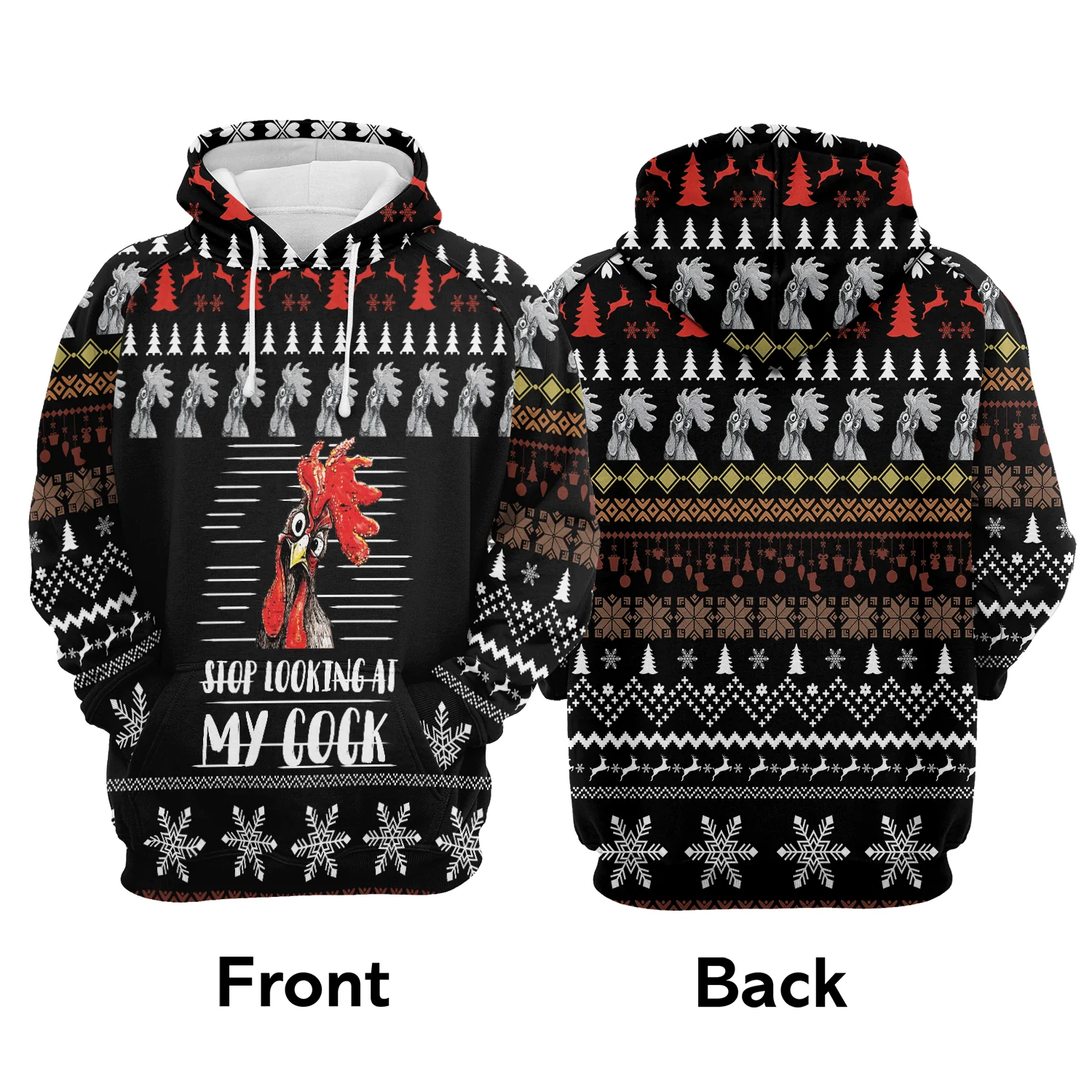 Amazing Chicken Premium Christmas Hoodie, Stop Looking At My Cock Unisex Hoodie For Men & Women - Perfect Gift For Christmas, Friends, Family - Image 3