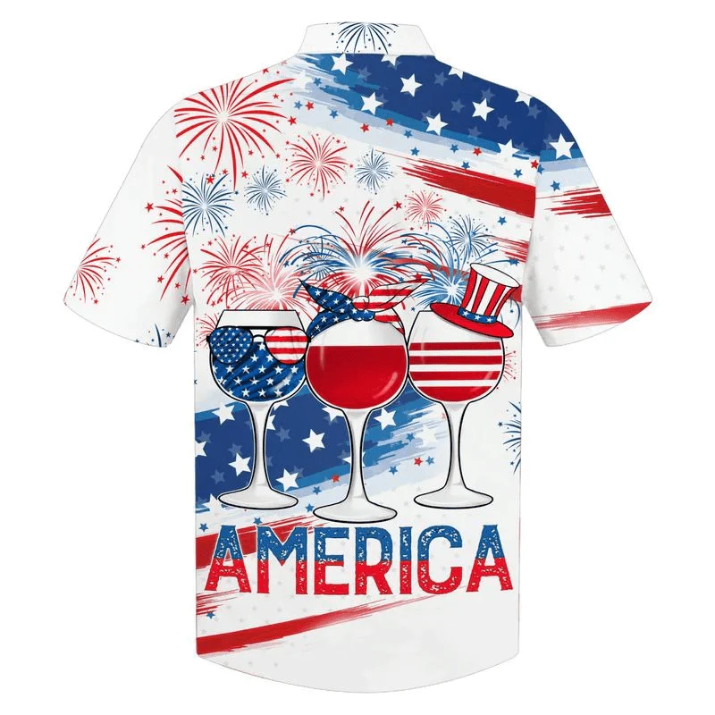 America 4th Of July Sunglasses Aloha Hawaiian Shirts For Summer, USA Glass Drinking Cheer Up Independence Day Aloha Hawaiian Shirt For Men Women - Image 2