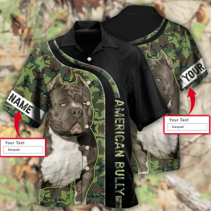 American Bully Custom Name Hawaiian Shirts - American Bully Camo Personalized Hawaiian Shirt For Summer - Perfect Gift For Dog Lovers, Friends, Family