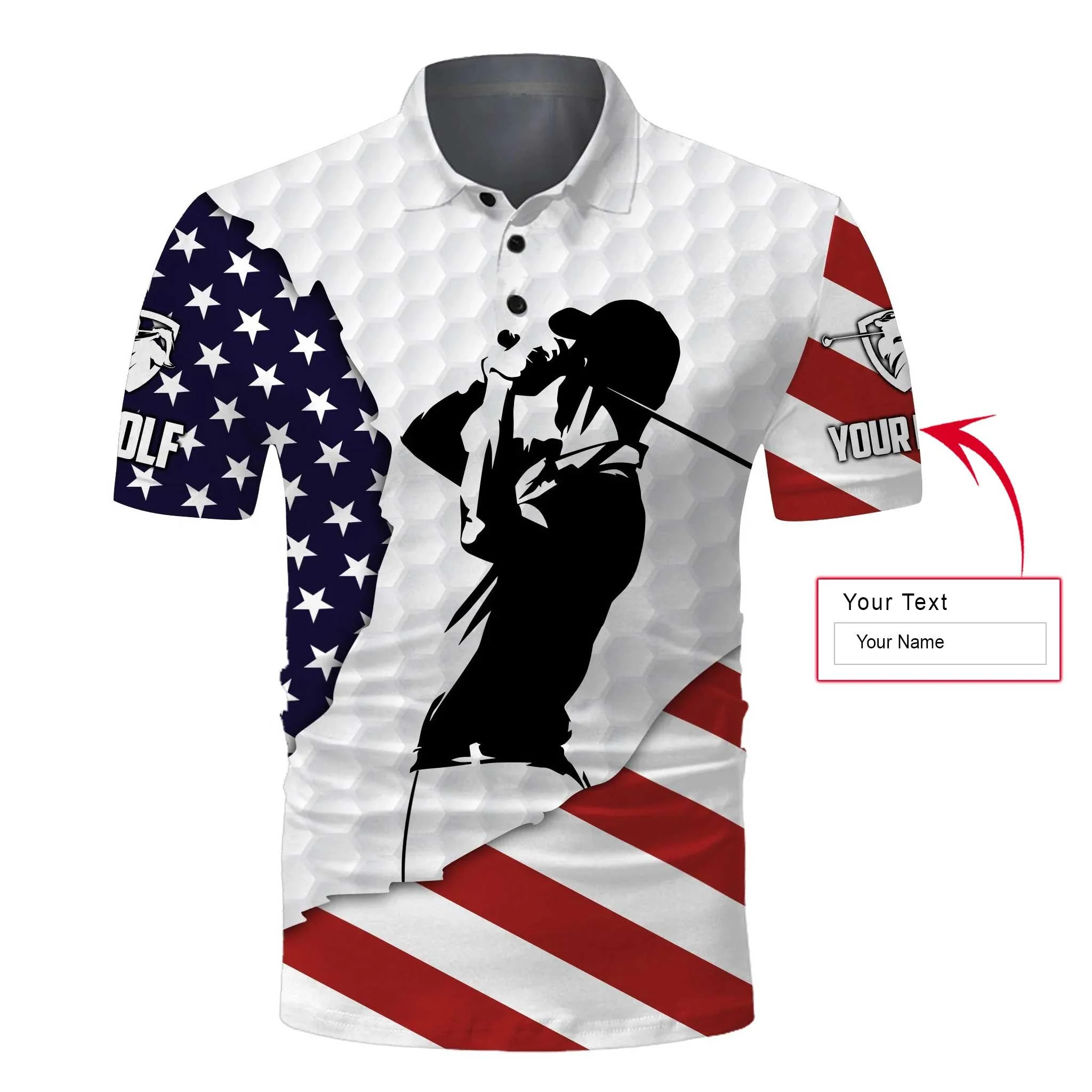American Flag 4th of July Custom Name Golf Men Polo Shirt - American Flag Apparel - Personalized Gift For Golf Lover, 4th Of July, Him, Husband