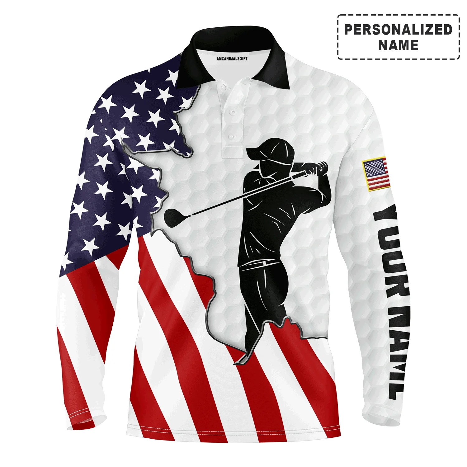 American Flag 4th of July Custom Name Golf Men Polo Shirt - American Flag Apparel - Personalized Gift For Golf Lover, 4th Of July, Him, Husband - Image 4