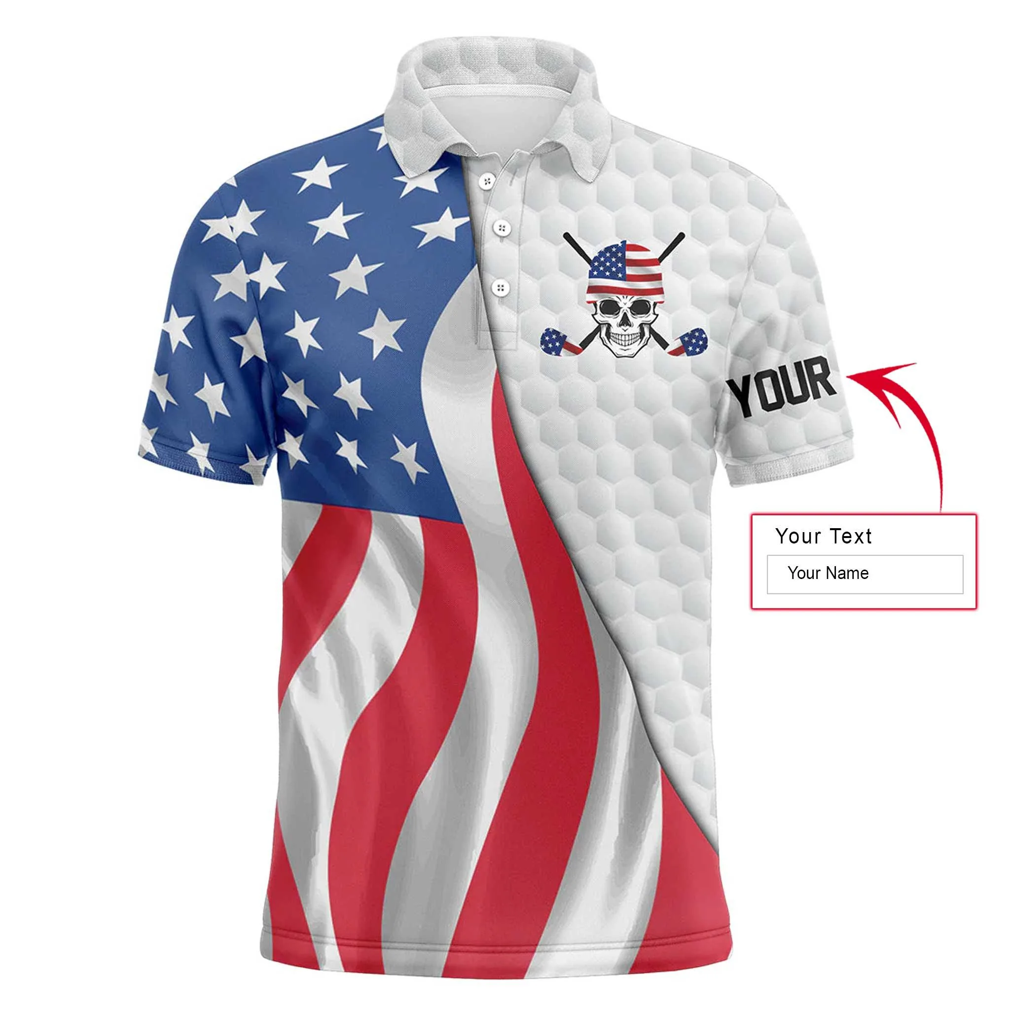 American Flag 4th of July Golf Men Polo Shirt - Custom Name American Flag Polo Shirt - Personalized Gift For Golf Lover, 4th Of July, Husband, Boyfriend