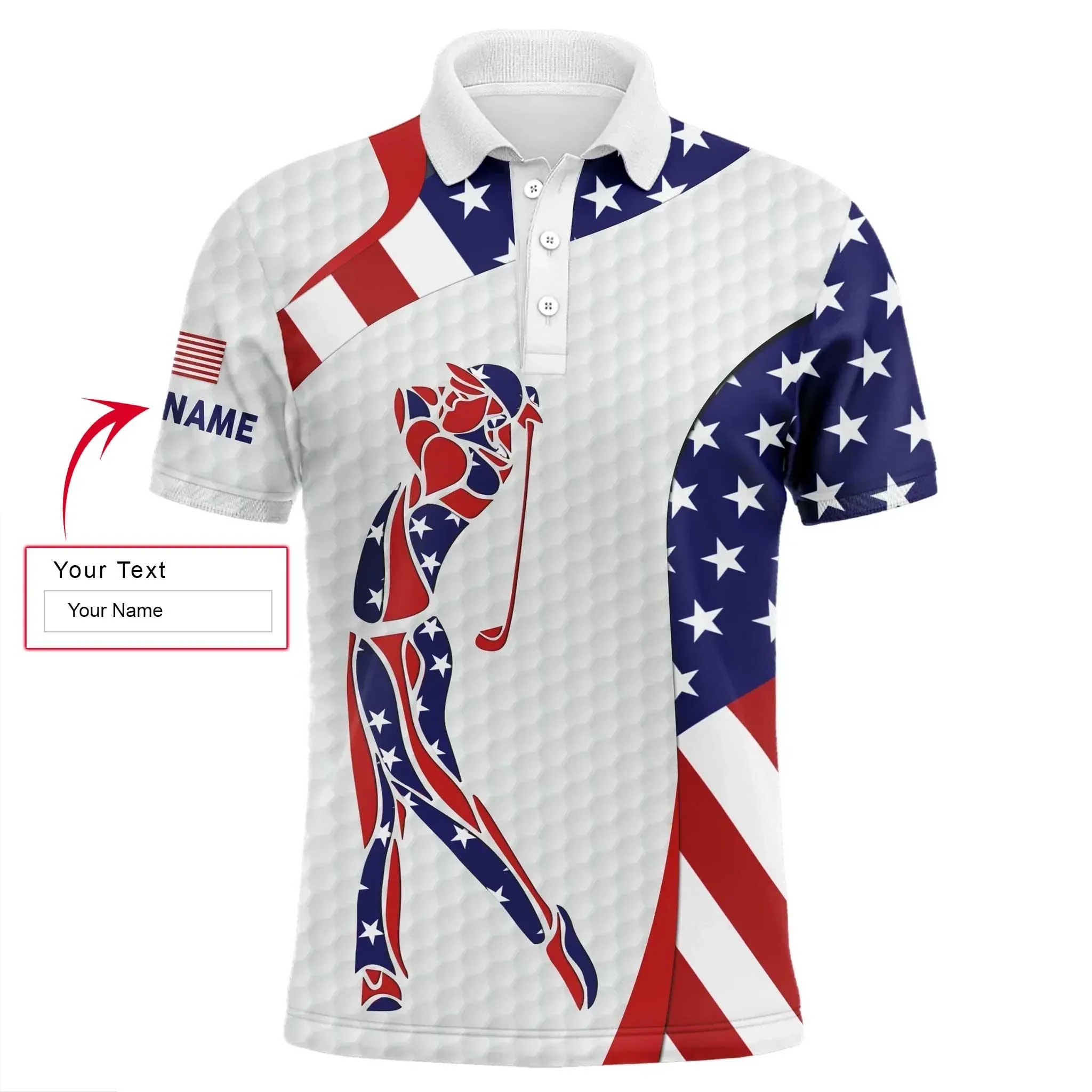 American Flag 4th of July Golf Men Polo Shirt - Custom Name American Flag Polo Shirts - Personalized Gift For Golf Lover, Husband, Boyfriend, 4th July