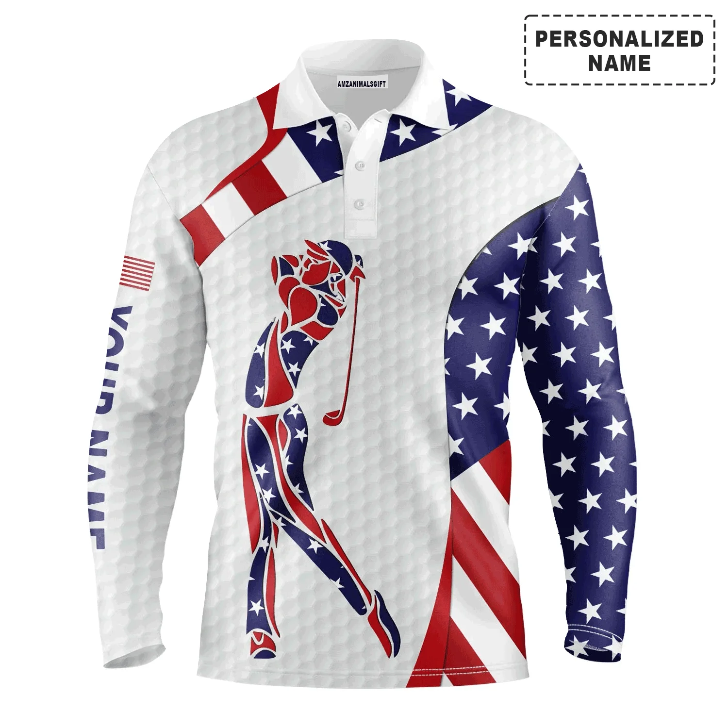 American Flag 4th of July Golf Men Polo Shirt - Custom Name American Flag Polo Shirts - Personalized Gift For Golf Lover, Husband, Boyfriend, 4th July - Image 2
