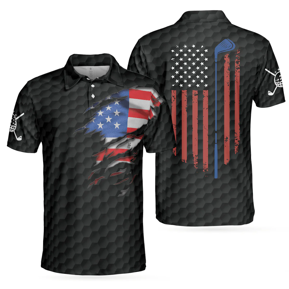 Men Golf Polo Shirt - US Flag Teared Golf Pattern Golf Men Polo Shirt, Best Golfing Shirt Design For Golfers - Perfect Polo Shirt For Men, Golfers