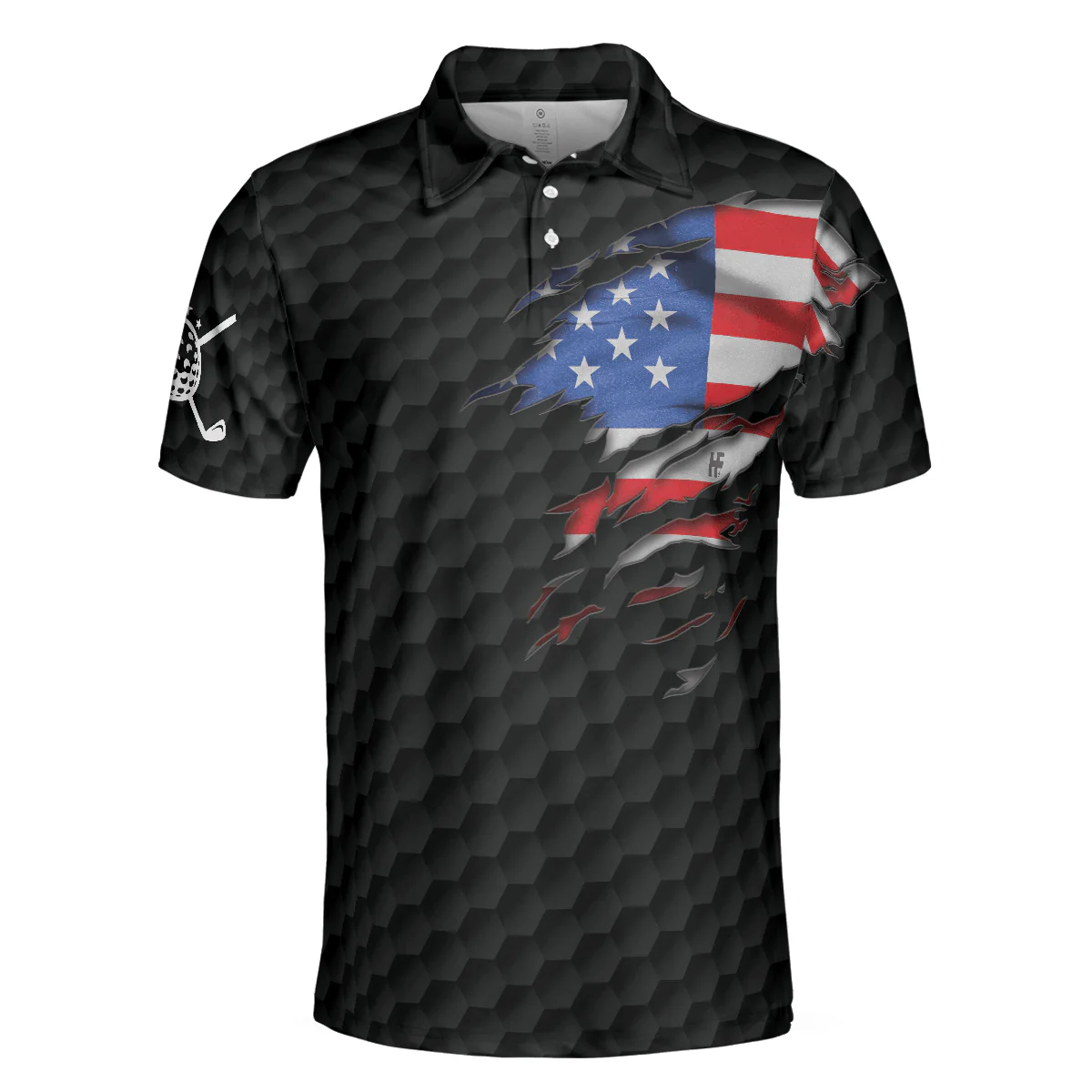 Men Golf Polo Shirt - US Flag Teared Golf Pattern Golf Men Polo Shirt, Best Golfing Shirt Design For Golfers - Perfect Polo Shirt For Men, Golfers - Image 3