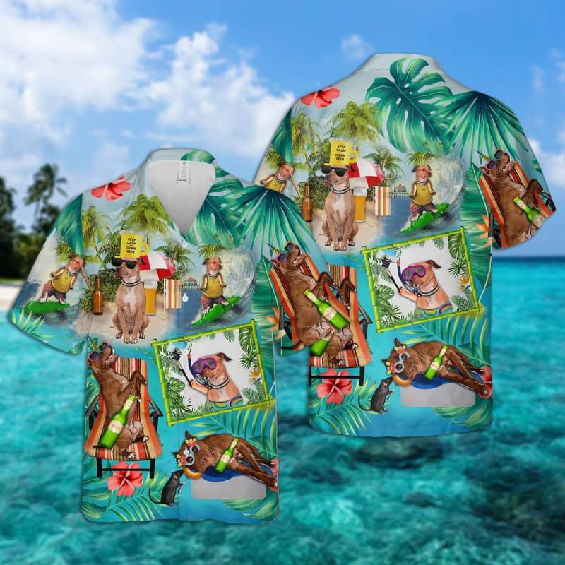 American Pit Bull Terrier Hawaiian Shirt, Dog Surfing Hawaiian Shirt - Perfect Gift For American Pit Bull Terrier Lovers, Family, Friends