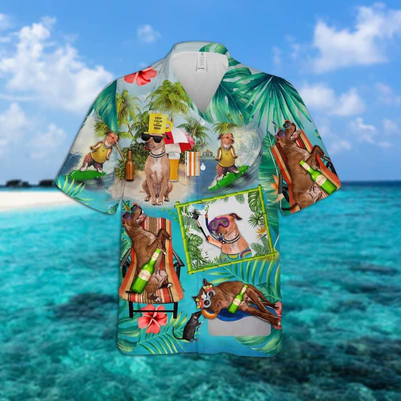 American Pit Bull Terrier Hawaiian Shirt, Dog Surfing Hawaiian Shirt - Perfect Gift For American Pit Bull Terrier Lovers, Family, Friends - Image 2
