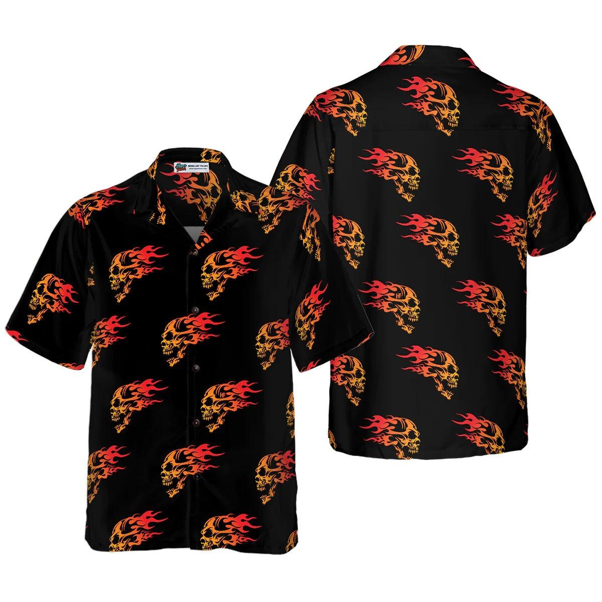 Angry Skull Hawaiian Shirt, Flaming Angry Skull Hawaiian Shirt, Colorful Summer Aloha Shirt - Perfect Gift For Husband, Wife, Friend, Family