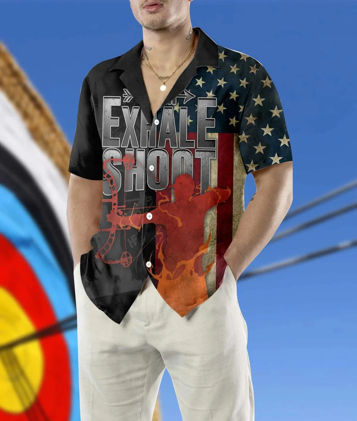 Archery Hawaiian Shirt, Aim Exhale Shoot Archery Hawaiian Shirt, Archery Aloha Shirt- Perfect Gift For Men, Women, Archery Lover, Friend, Family - Image 4