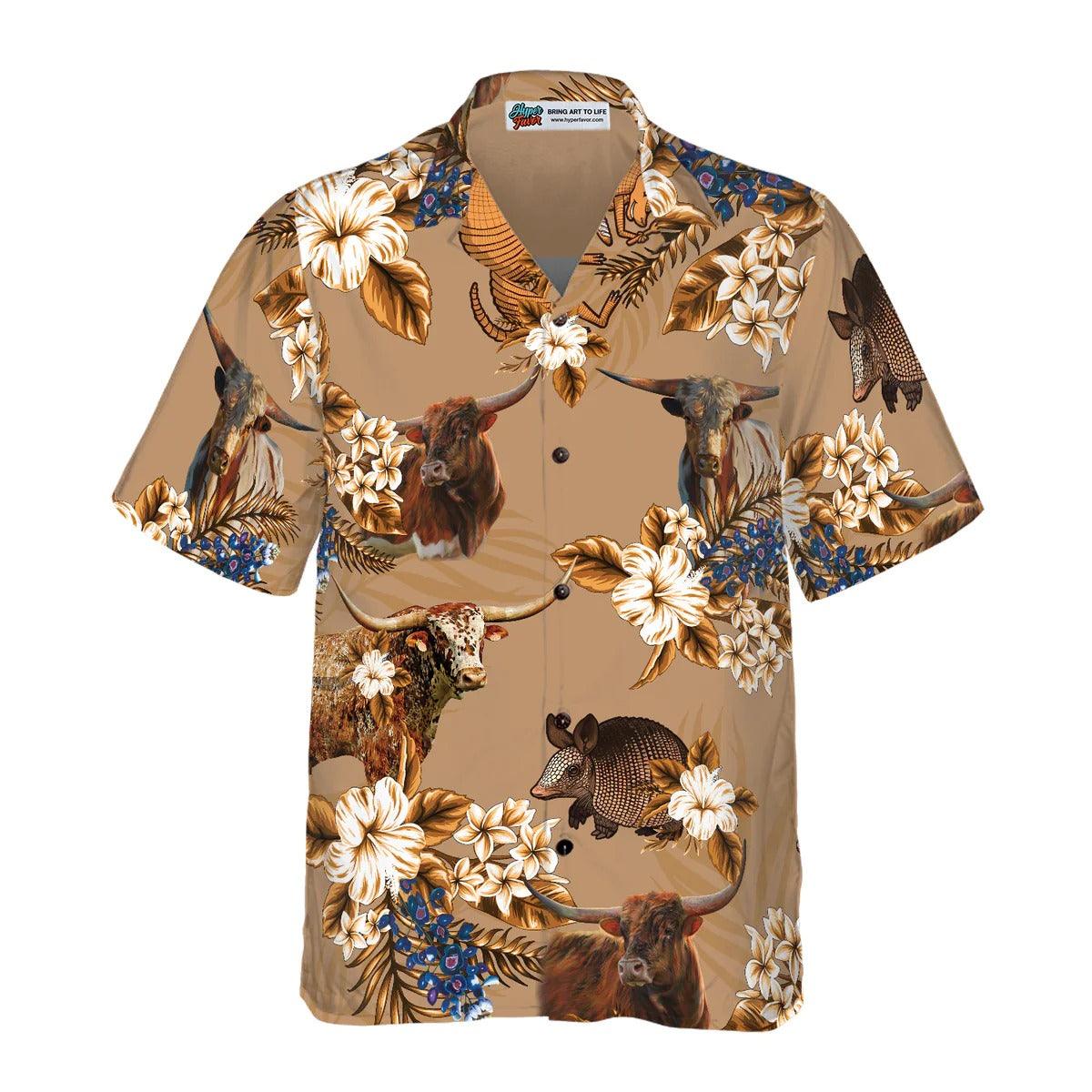 Armadillo And Longhorn Texas Hawaiian Shirt - Texan Aloha Shirt, Proud Texas State Flag Hawaiian Shirt - Perfect Gift For Men Women, Friends, Family - Image 2