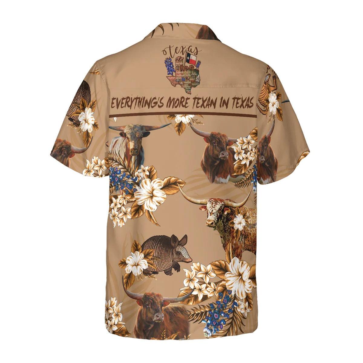 Armadillo And Longhorn Texas Hawaiian Shirt - Texan Aloha Shirt, Proud Texas State Flag Hawaiian Shirt - Perfect Gift For Men Women, Friends, Family - Image 3