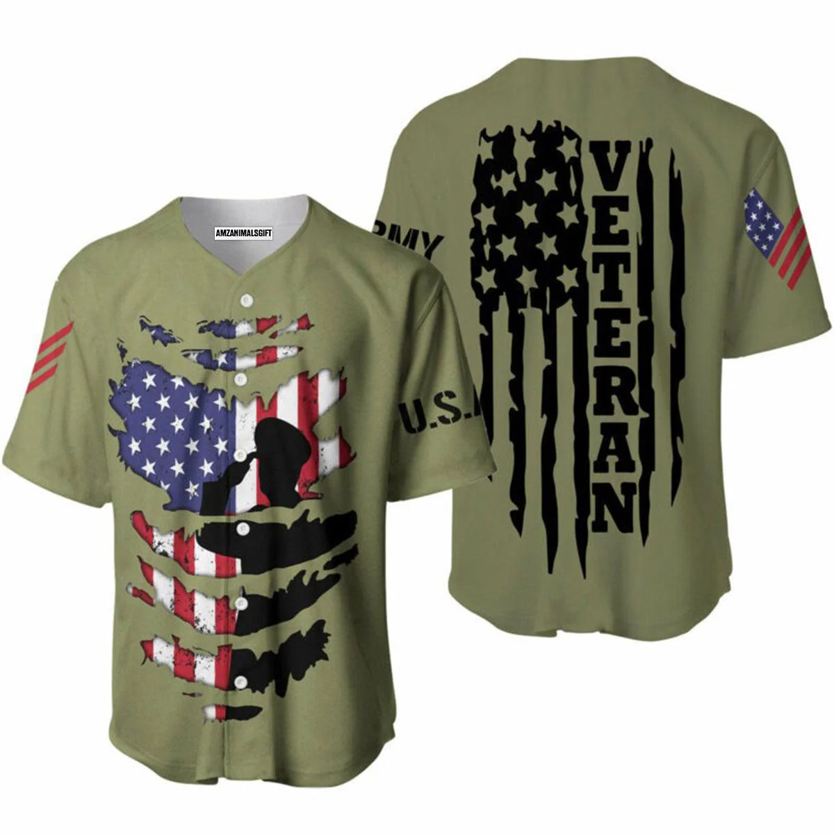 Army Baseball Jerseys, US Army Veteran American Flag Baseball Jerseys For Men And Women - Perfect Gift For Friend, Family - Image 2