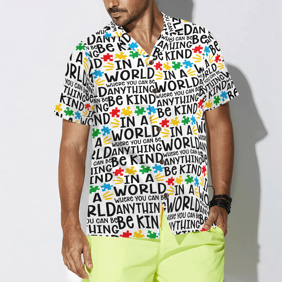 Autism Multicolor Hawaiian Shirt, Be Kind Autism Multicolor Puzzle Hawaiian Shirt - Perfect Gift For Husband, Boyfriend, Friend, Family - Image 4