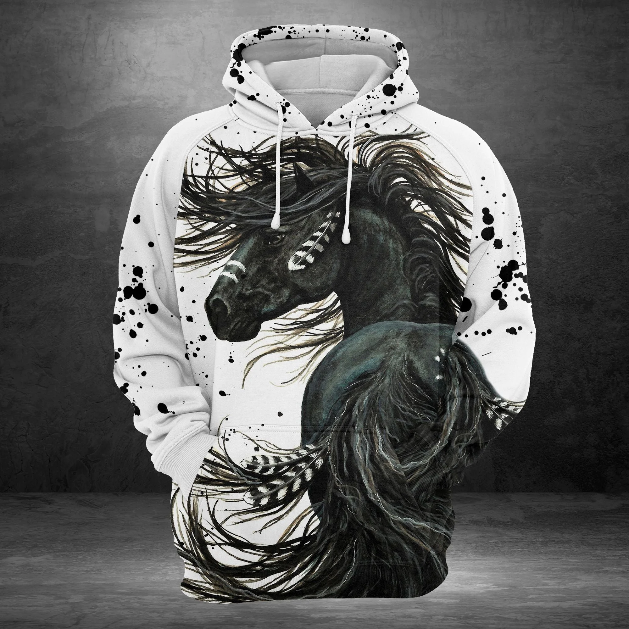 Awesome Black Horse Print Pullover Premium Hoodie, Perfect Outfit For Men And Women On Christmas New Year Autumn Winter - Image 3