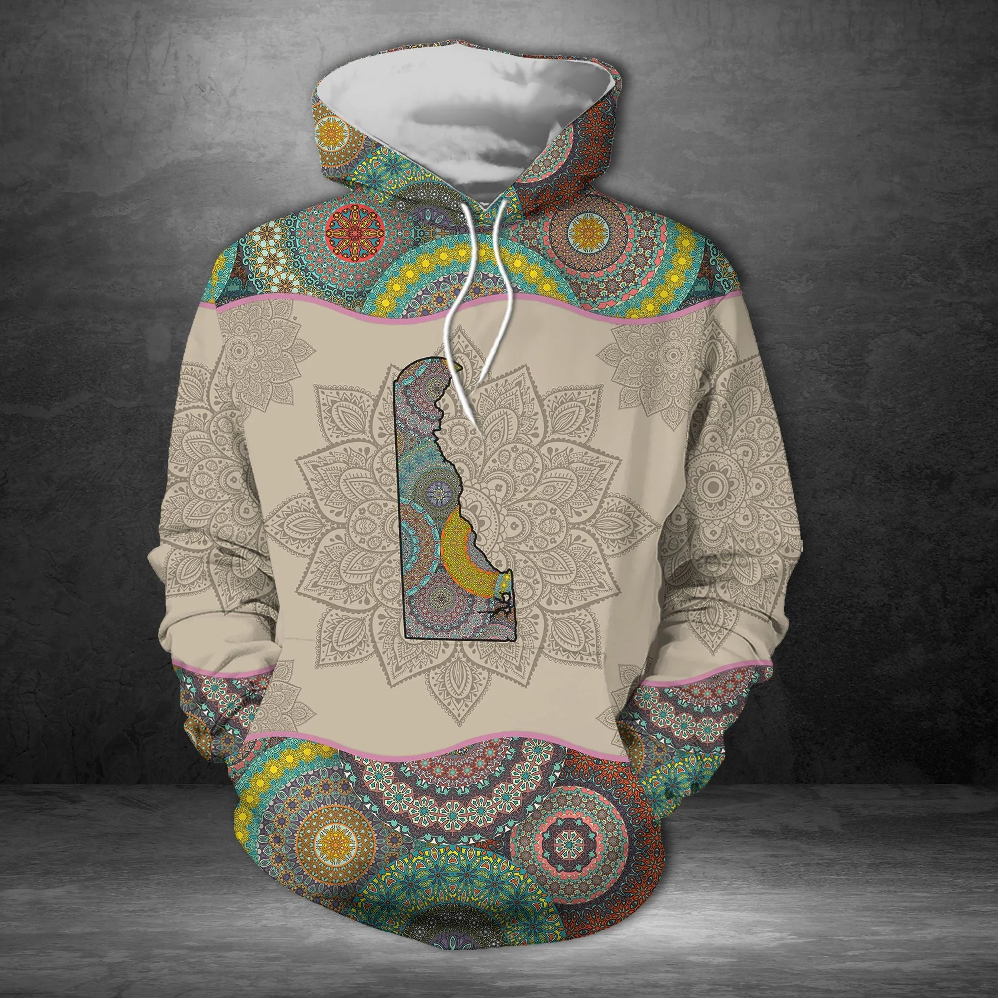Awesome Delaware Mandala Pullover Premium Hoodie, Perfect Outfit For Men And Women On Christmas New Year Autumn Winter - Image 3