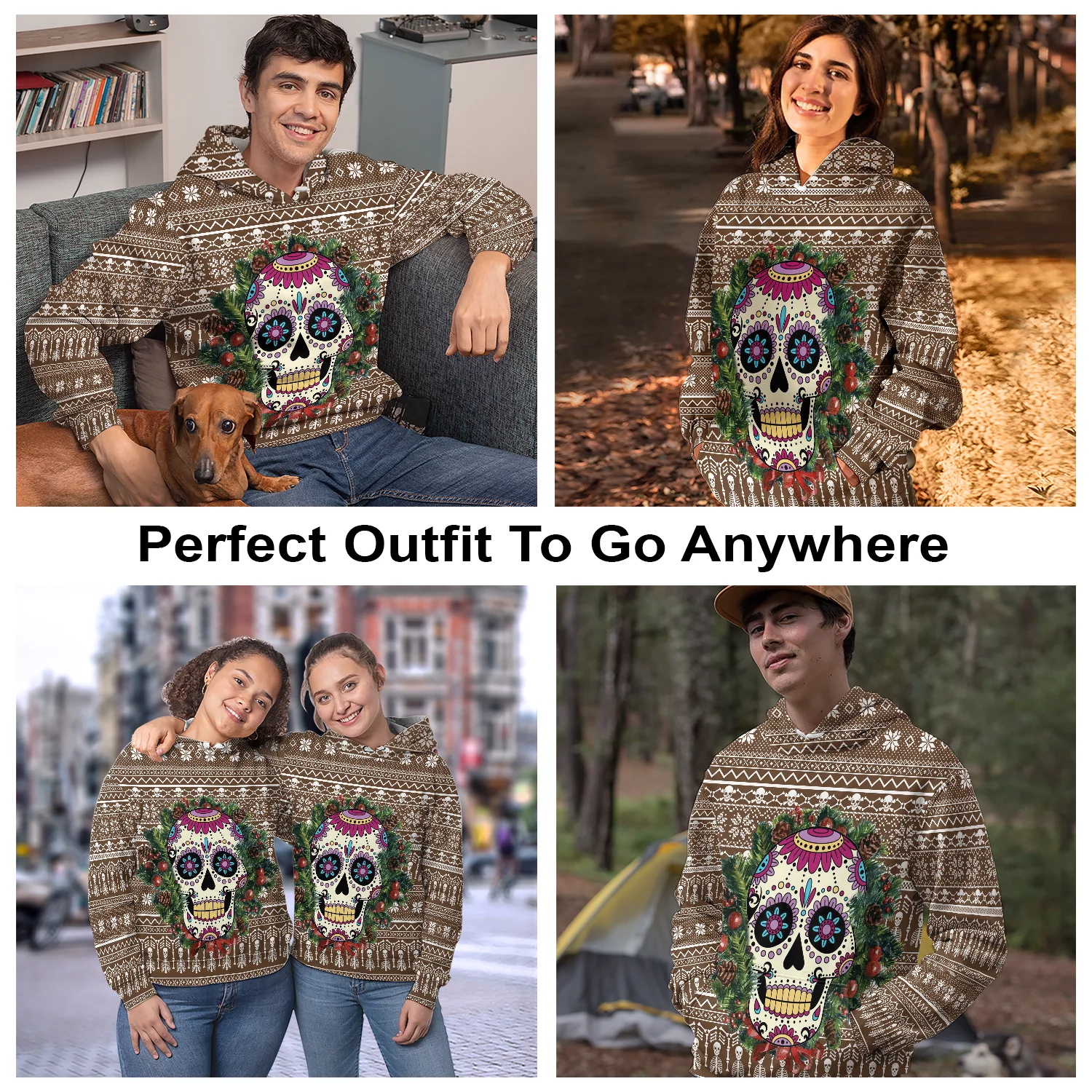 Awesome Sugar Skull Flower Pullover Premium Hoodie, Perfect Outfit For Men And Women On Christmas New Year Autumn Winter - Image 3