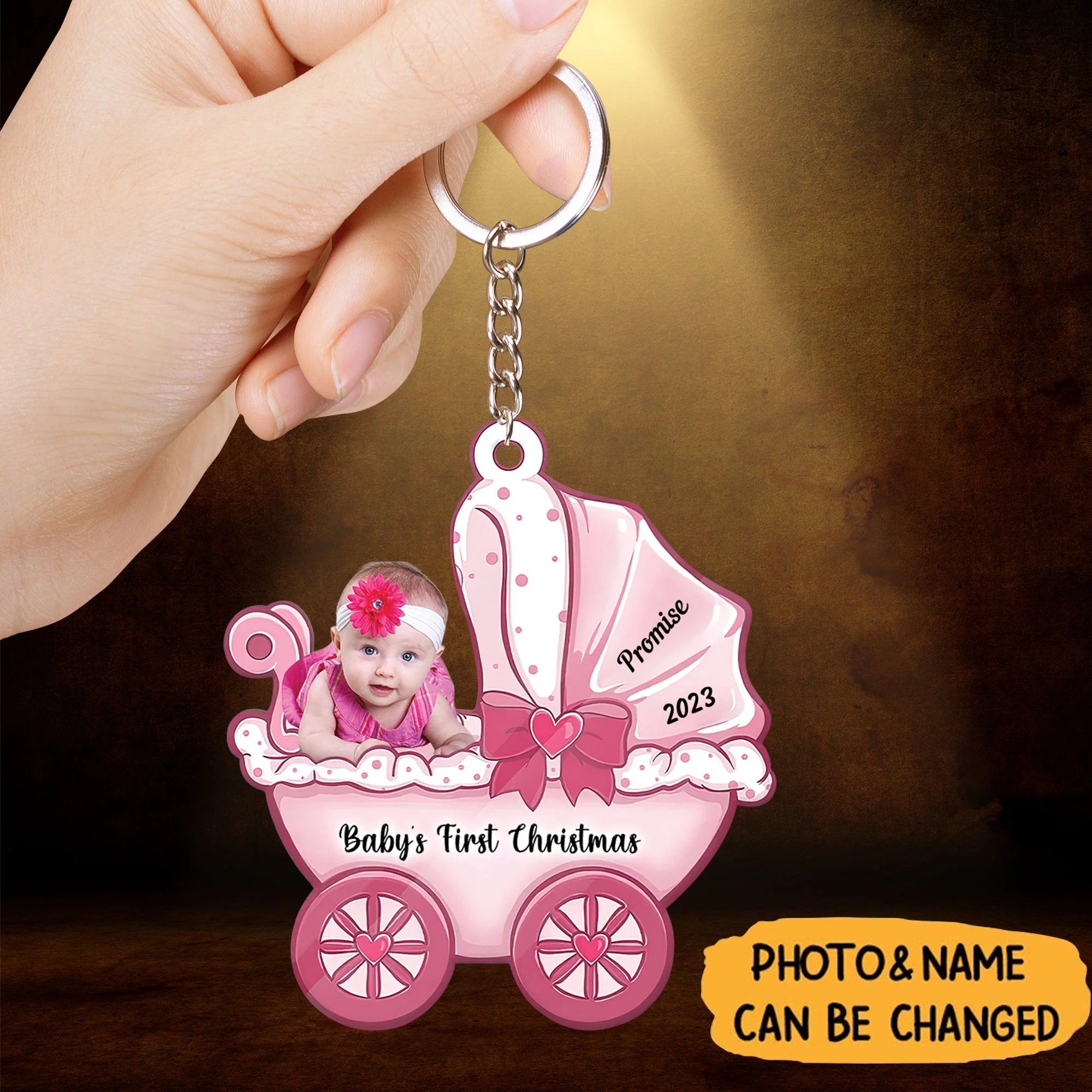 Baby On Carriage Christmas Personalized Photo Baby On Carriage Christmas Acrylic Keychain Gift For Baby - Christmas Keychain Decor - Image 2