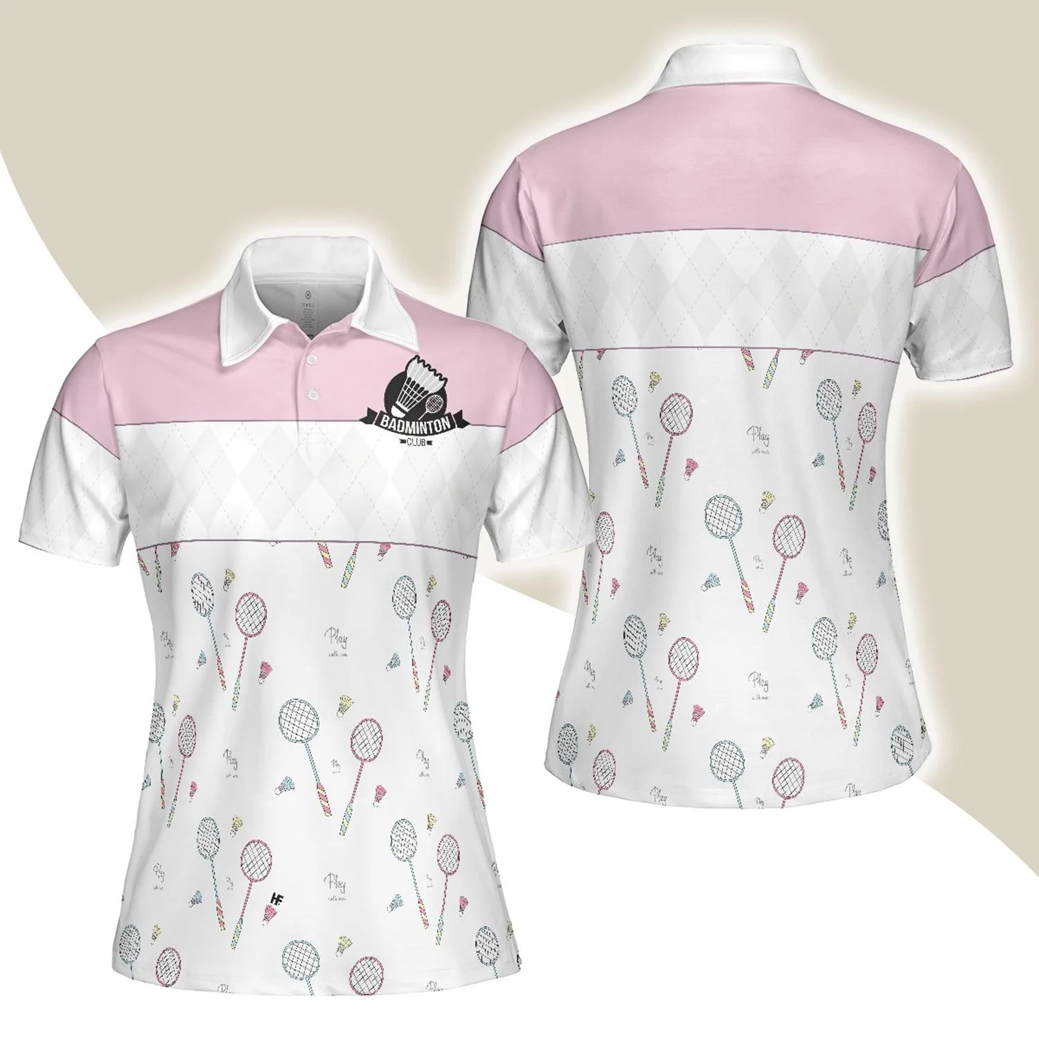 Badminton Women Polo Shirt, White And Pink Badminton Polo Shirt For Women - Perfect Gift For Ladies, Badminton Players, Badminton Lovers