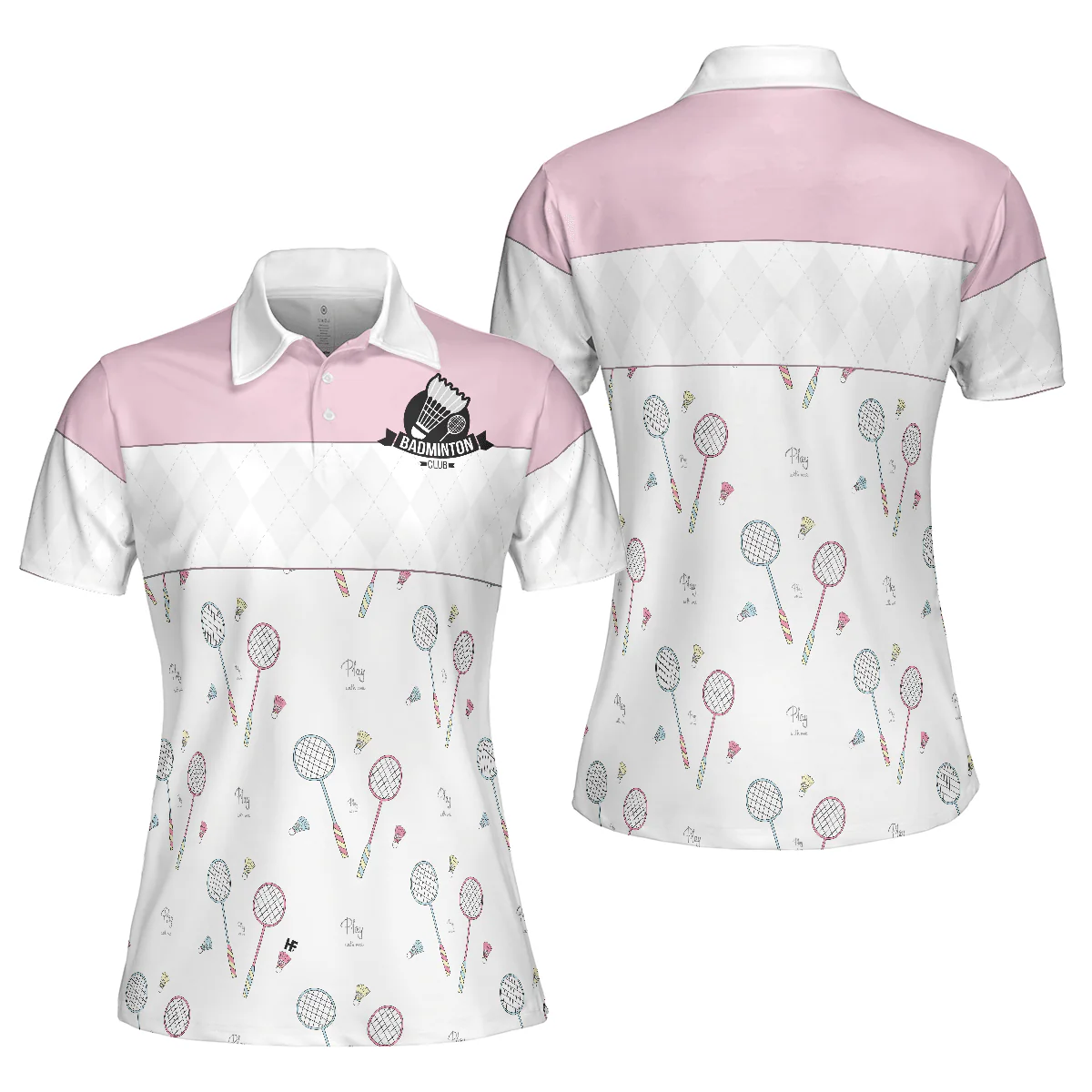 Badminton Women Polo Shirt, White And Pink Badminton Polo Shirt For Women - Perfect Gift For Ladies, Badminton Players, Badminton Lovers - Image 2