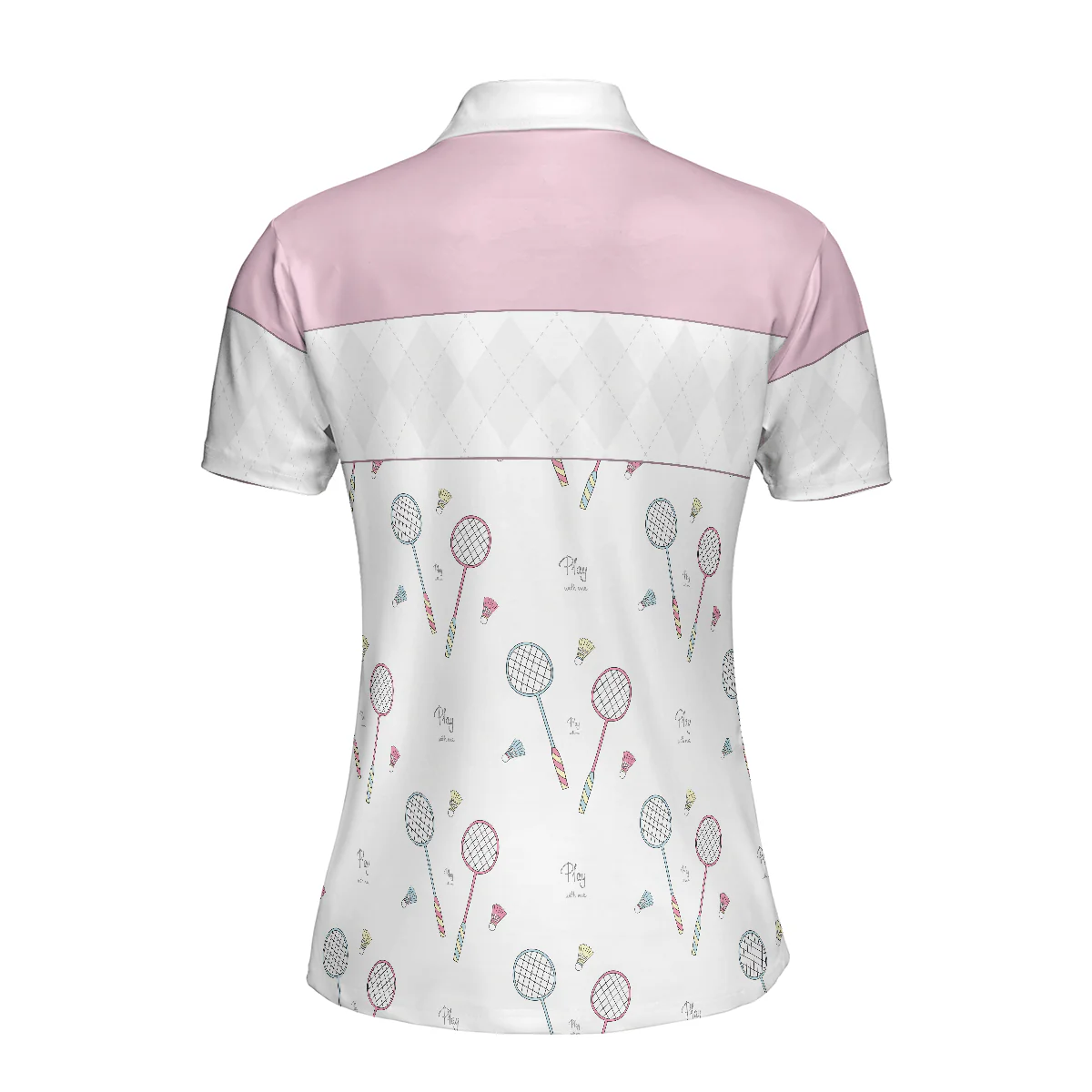 Badminton Women Polo Shirt, White And Pink Badminton Polo Shirt For Women - Perfect Gift For Ladies, Badminton Players, Badminton Lovers - Image 3