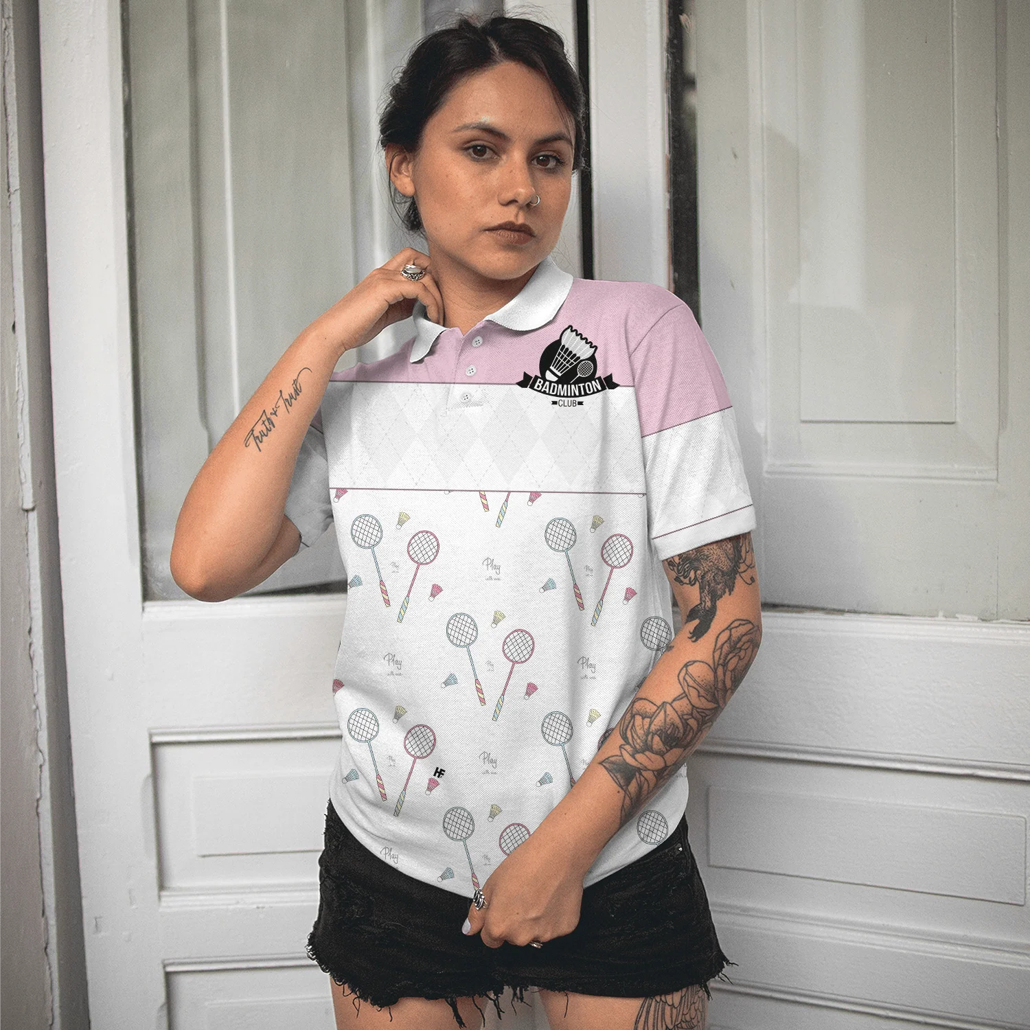 Badminton Women Polo Shirt, White And Pink Badminton Polo Shirt For Women - Perfect Gift For Ladies, Badminton Players, Badminton Lovers - Image 5