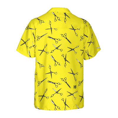 Barber Hawaiian Shirt, Barber Yellow Scissors For Professional Barber Aloha Shirt For Men - Gift For Barber, Family, Friends - Image 3