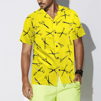Barber Hawaiian Shirt, Barber Yellow Scissors For Professional Barber Aloha Shirt For Men - Gift For Barber, Family, Friends - Image 4