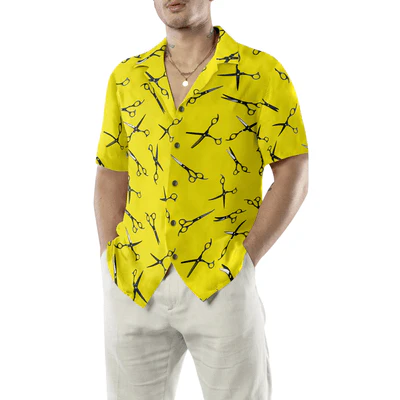 Barber Hawaiian Shirt, Barber Yellow Scissors For Professional Barber Aloha Shirt For Men - Gift For Barber, Family, Friends - Image 5