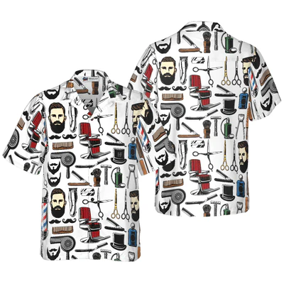 Barber Hawaiian Shirt, Barbershop Haircut & Shave Tools Aloha Shirt For Men - Perfect Gift For Barber, Husband, Boyfriend, Friend, Family