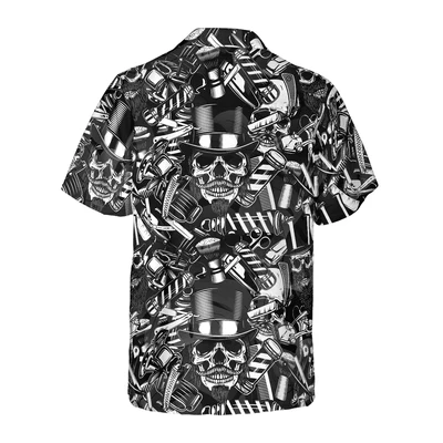 Barber Hawaiian Shirt, Barbershop Skull Aloha Shirt For Men - Gift For Barber, Husband, Family, Friends - Image 2