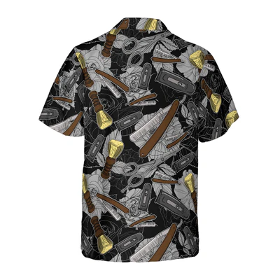 Barber Hawaiian Shirt, Rose Barber Tools Pattern Aloha Shirt For Men - Perfect Gift For Barber, Husband, Boyfriend, Family, Friends - Image 2
