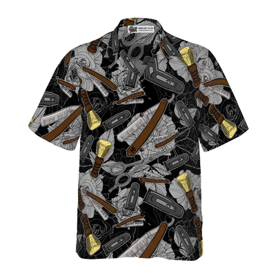 Barber Hawaiian Shirt, Rose Barber Tools Pattern Aloha Shirt For Men - Perfect Gift For Barber, Husband, Boyfriend, Family, Friends - Image 4