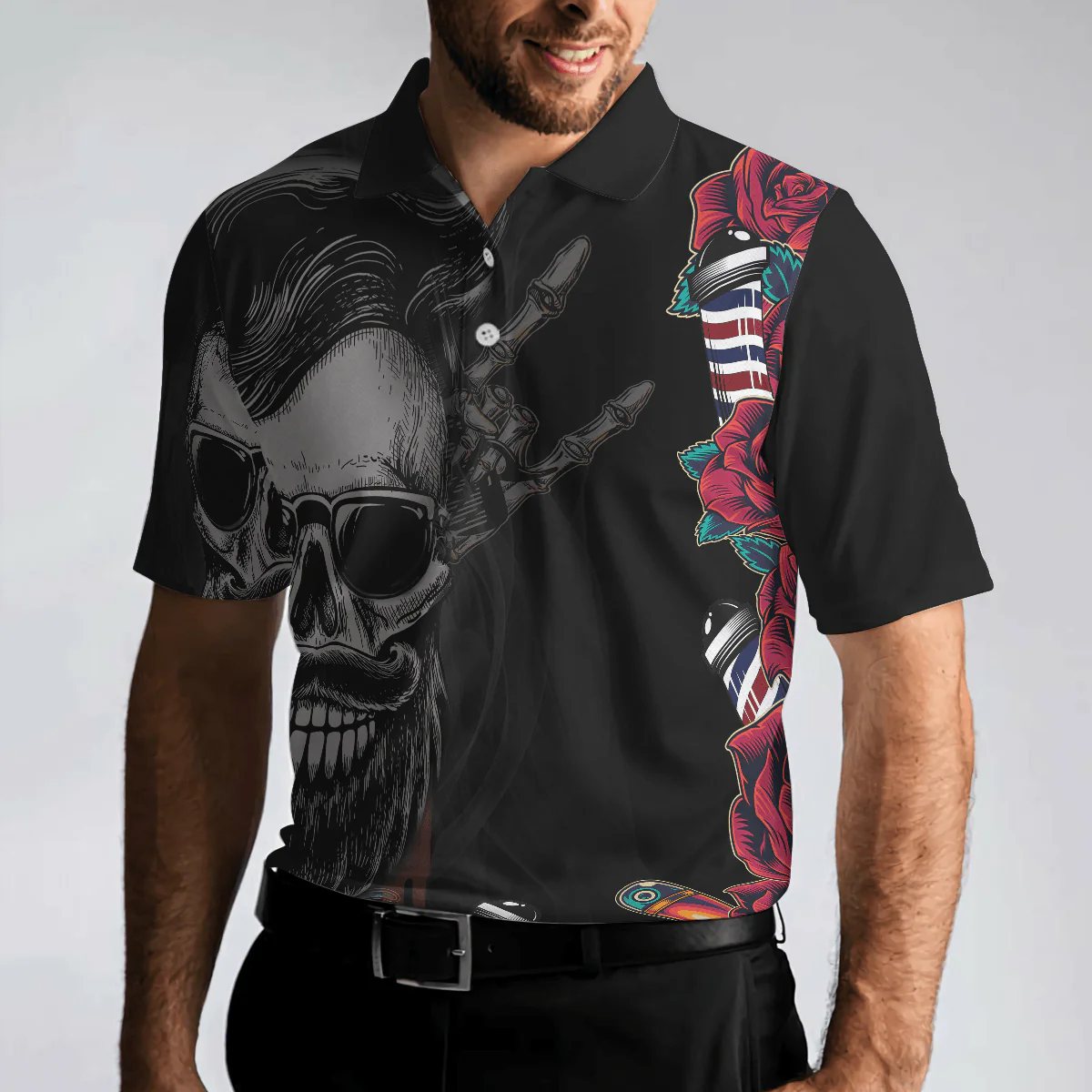 Barber Men Polo Shirt, Barber Shop For Gentleman, Rose & Skull Polo Shirt, Best Barber Shirt For Men, Barber - Image 6