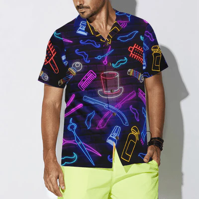Bartender Hawaiian Shirt, Barber Shop Neon Aloha Shirt For Men - Gift For Bartender, Husband, Boyfriend, Family, Friends - Image 4