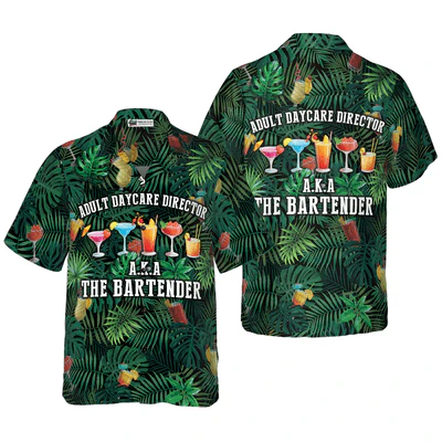 Bartender Hawaiian Shirt, Tropical Leaves Colorful Cocktail Bartender Aloha Shirt For Men - Perfect Gift For Bartender, Husband, Boyfriend, Friend