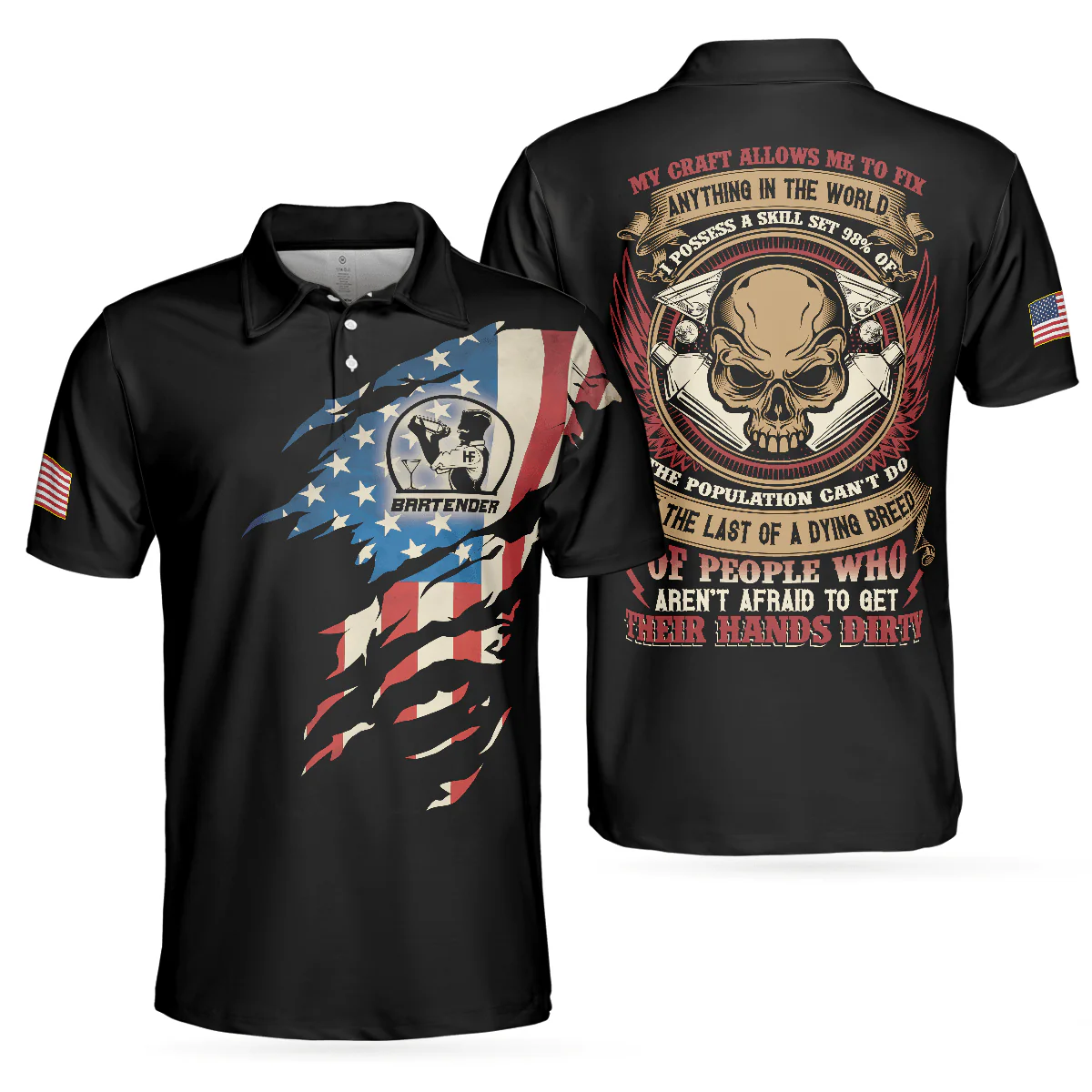 Bartender Men Polo Shirt, My Craft Allows Me To Fix Anything, Ripped American Flag Polo Shirt - Best Shirt For Men, Bartender - Image 2