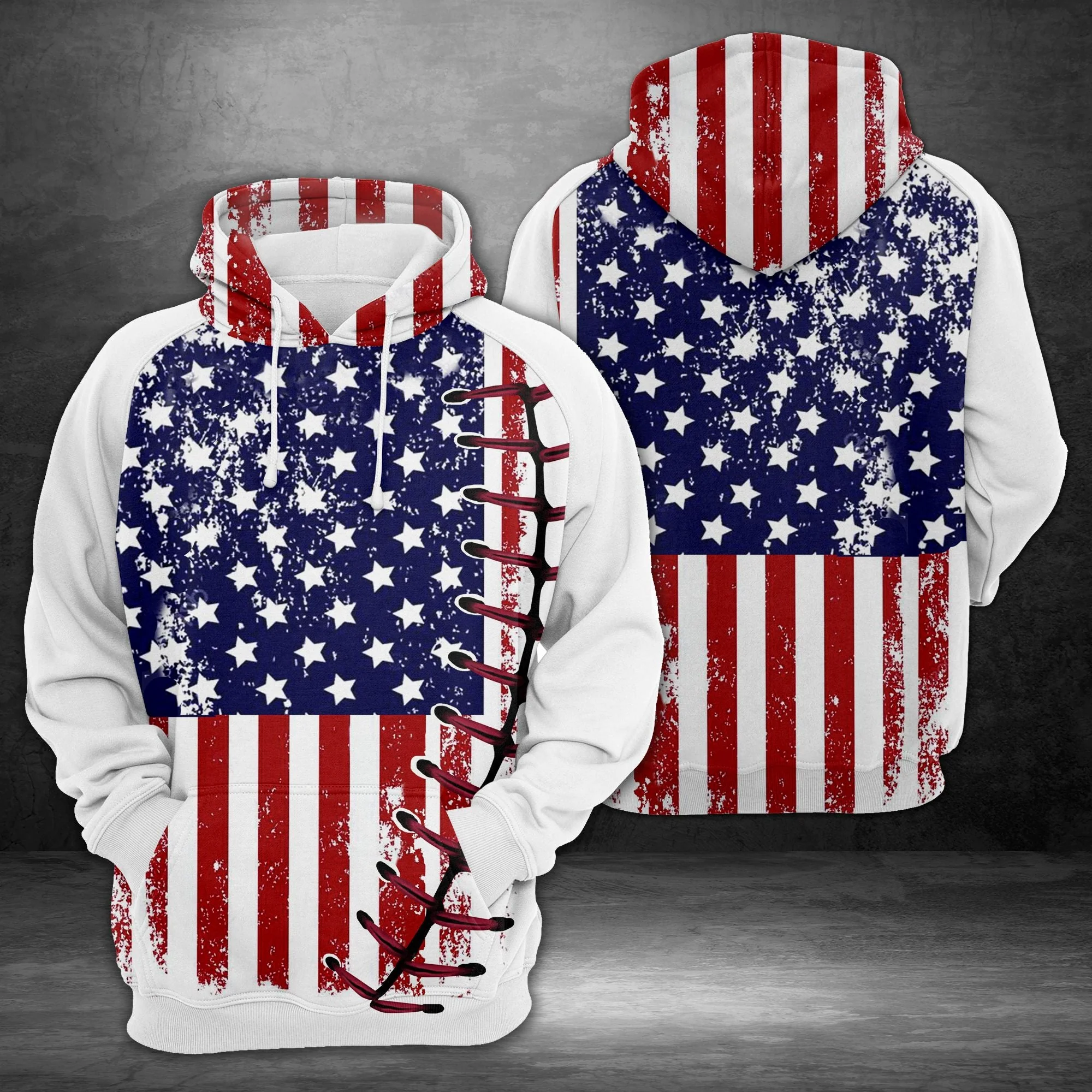 Baseball American Flag Pullover Premium Hoodie, Perfect Outfit For Men And Women On Christmas New Year Autumn Winter - Image 3