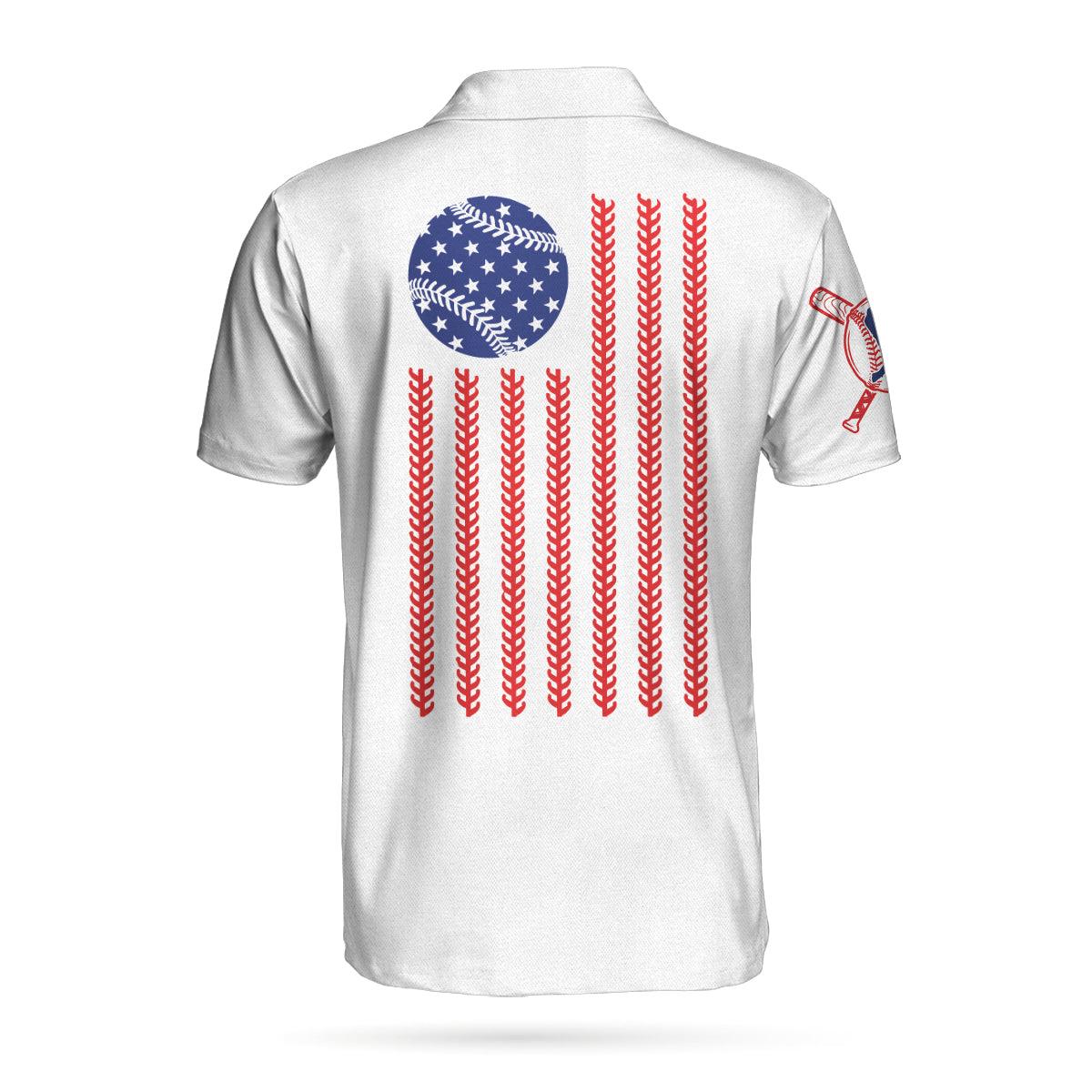 Baseball Men Polo Shirt, American Flag, White Baseball USA Flag Polo Shirt For Men - Gift For Baseball Players, Baseball Lovers - Image 2