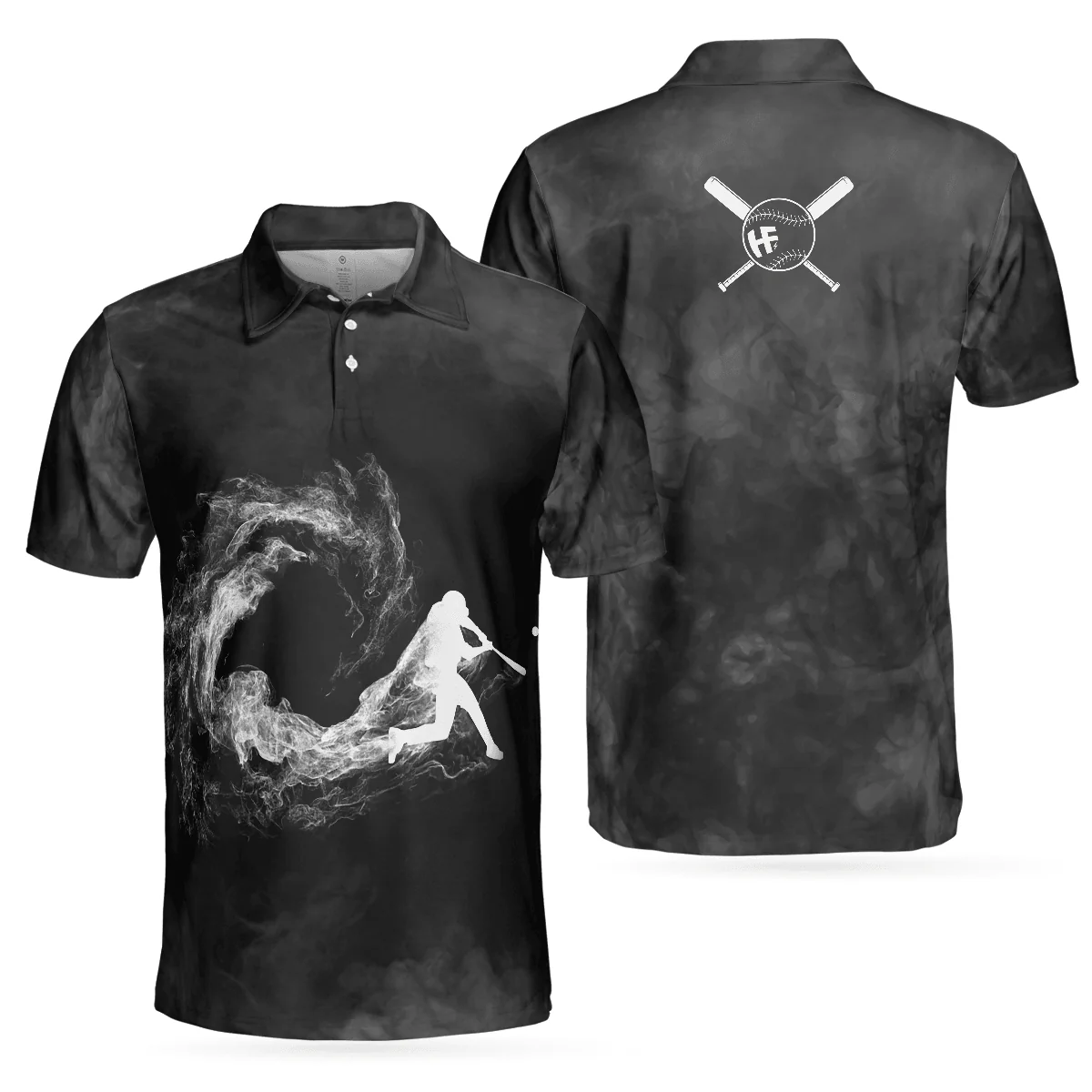 Baseball Men Polo Shirt, Baseball On Smoke Black Theme, Smoke Baseball Striker Player Polo Shirt, Best Baseball Shirt For Men, Gift For Baseball Lovers - Image 2