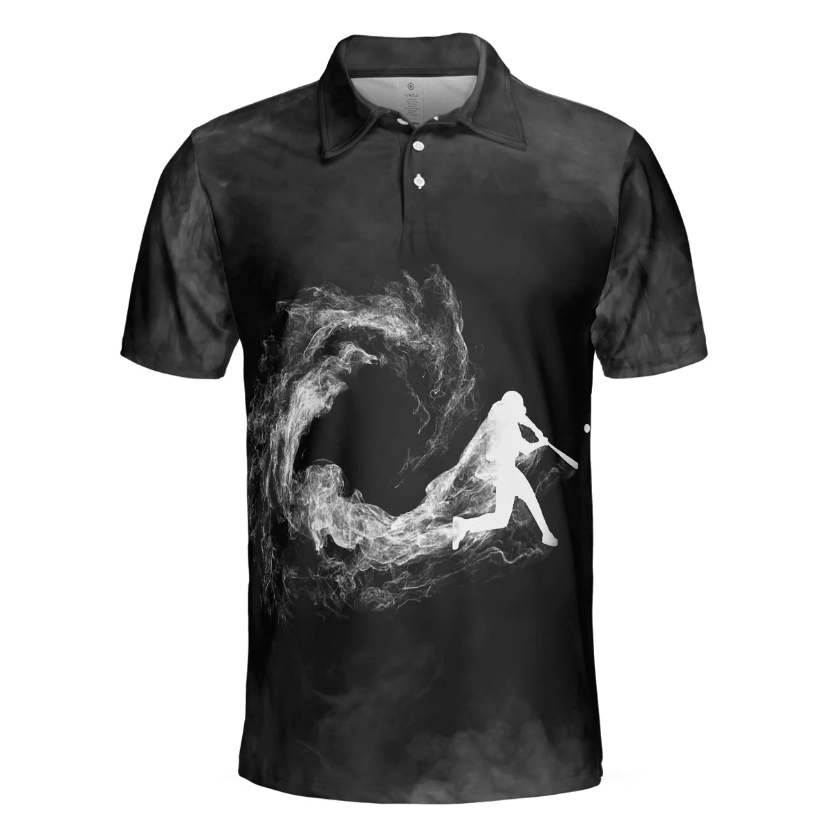Baseball Men Polo Shirt, Baseball On Smoke Black Theme, Smoke Baseball Striker Player Polo Shirt, Best Baseball Shirt For Men, Gift For Baseball Lovers - Image 4